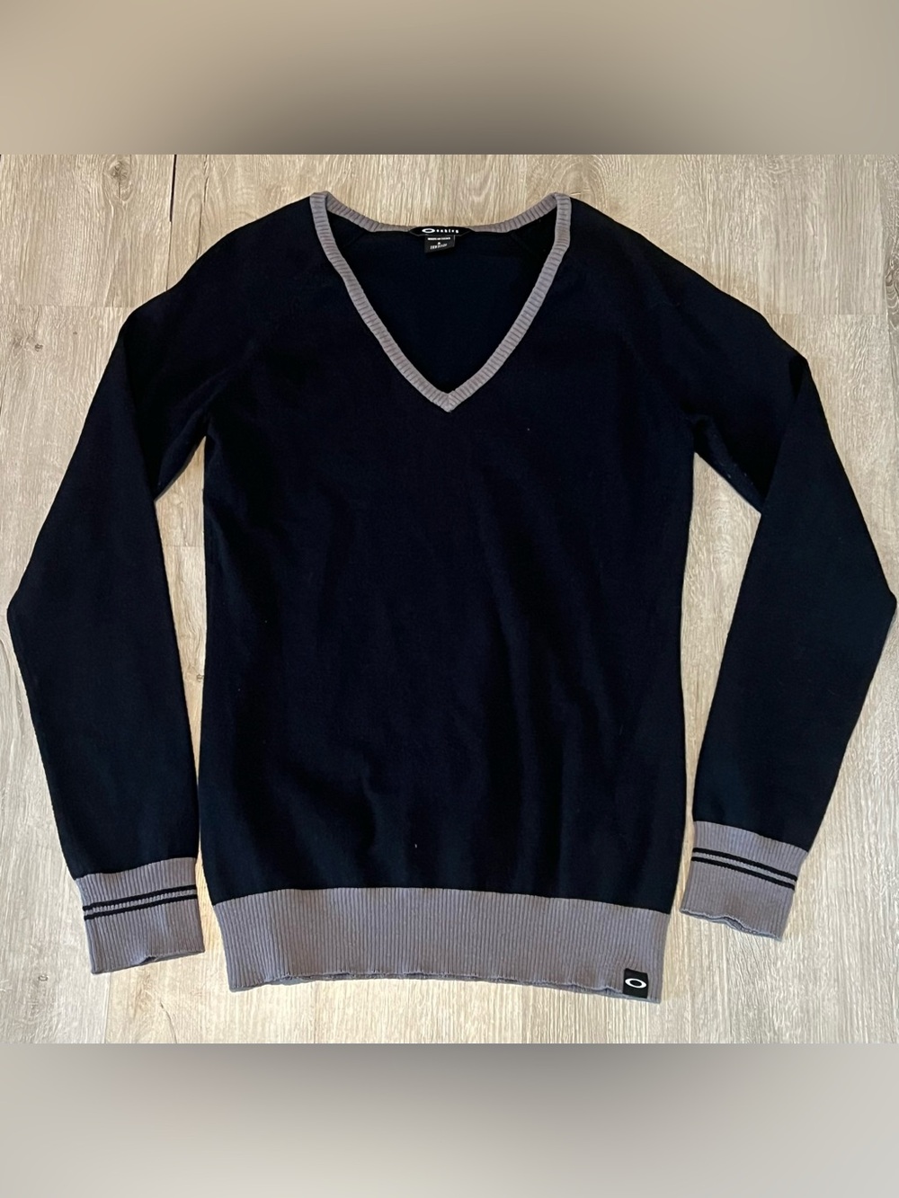 Oakley Black V-Neck Sweater with Gray Trim